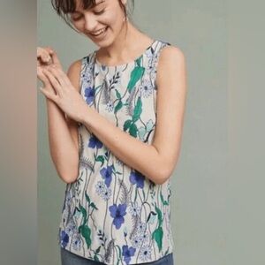 Anthropologie Meadow Rue Cartagena Embroidered Tank XS white with blue floral